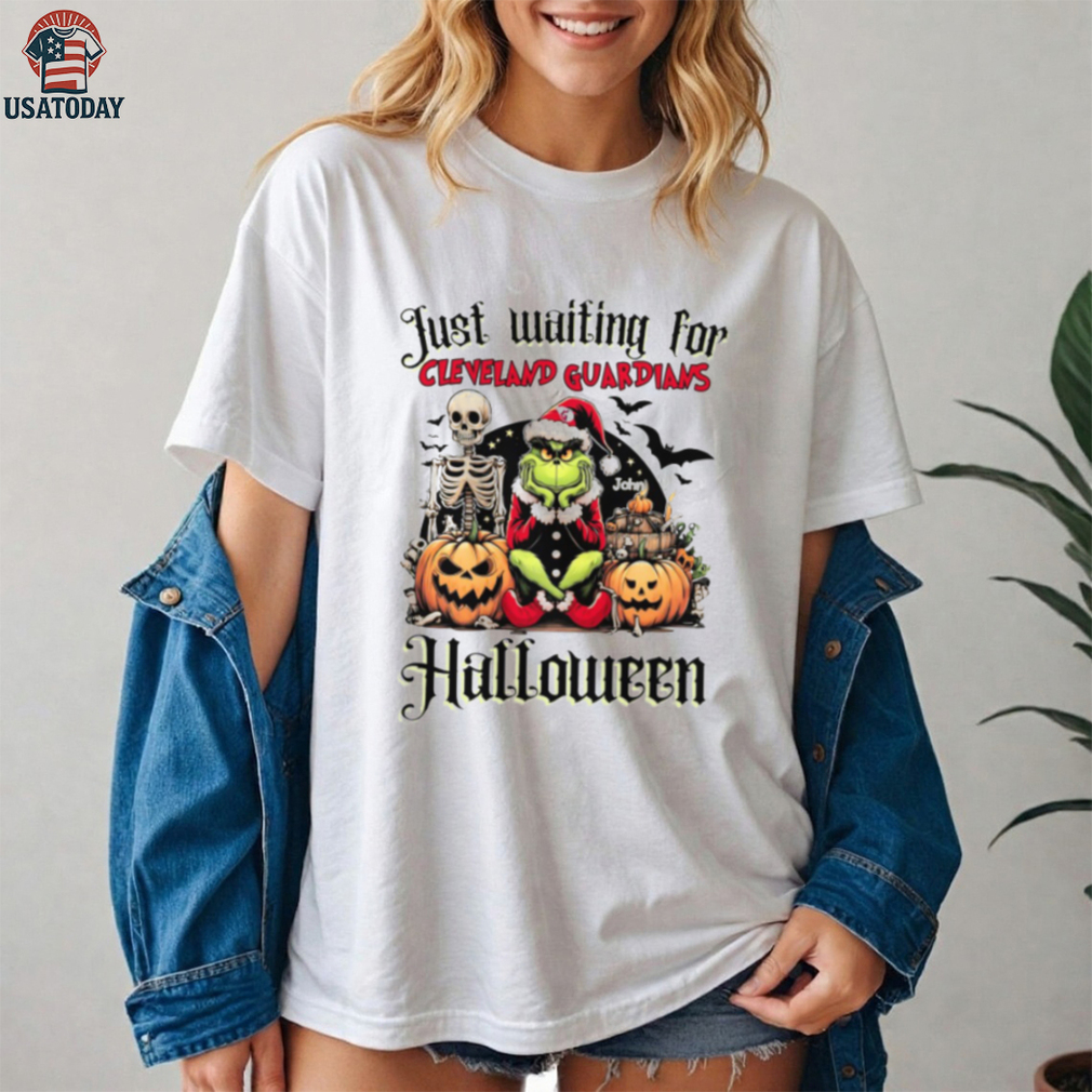 Just Waiting for Cleveland Guardians Halloween Shirt – Custom Name Grinch MLB Tee – Personalized Spooky Baseball Gift Just Waiting for Cleveland Guardians Halloween Shirt – Custom Name Grinch MLB Tee – Personalized Spooky Baseball Gift