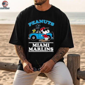 Miami Marlins Snoopy Peanuts Car Baseball T Shirt
