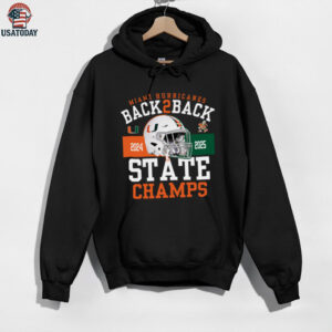 Miami Team Store Miami Hurricanes Black Back 2 Back State Champs T Shirt