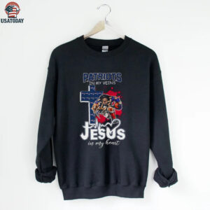 New England Patriots in my veins Jesus in my heart cross mascot shirt