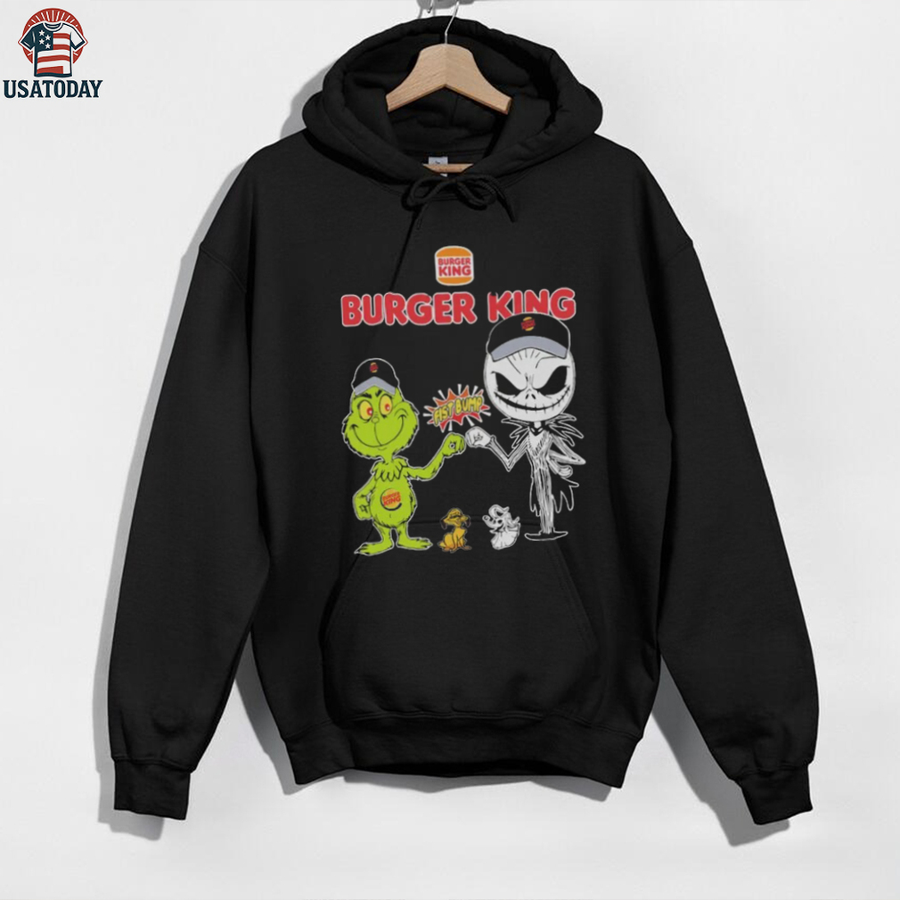 Official Burger King Merch Grinch And Jack Skellington Fist Bump Burger King Halloween Hoodie Official Burger King Merch Grinch And Jack Skellington Fist Bump Burger King Halloween Hoodie