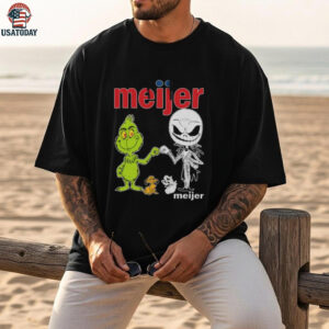 Official Meijer Merch Grinch And Jack Skellington Fist Bump Meijer Halloween Hoodie