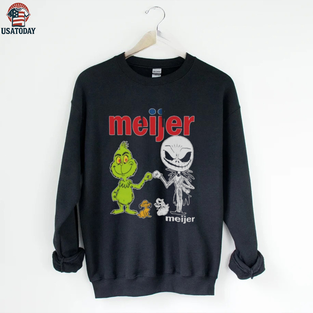 Official Meijer Merch Grinch And Jack Skellington Fist Bump Meijer Halloween Hoodie Official Meijer Merch Grinch And Jack Skellington Fist Bump Meijer Halloween Hoodie