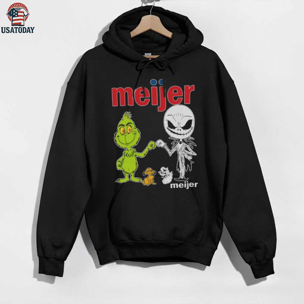 Official Meijer Merch Grinch And Jack Skellington Fist Bump Meijer Halloween Hoodie Official Meijer Merch Grinch And Jack Skellington Fist Bump Meijer Halloween Hoodie