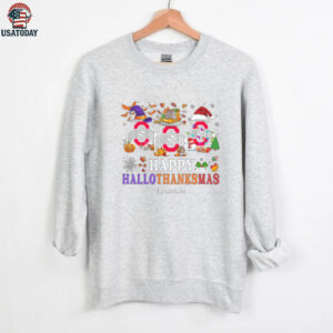 Ohio State Buckeyes Happy Hallothanksmas Football Shirt – NCAA Custom Name Holiday Gift Tee, Ugly Christmas Party Outfit for Fans