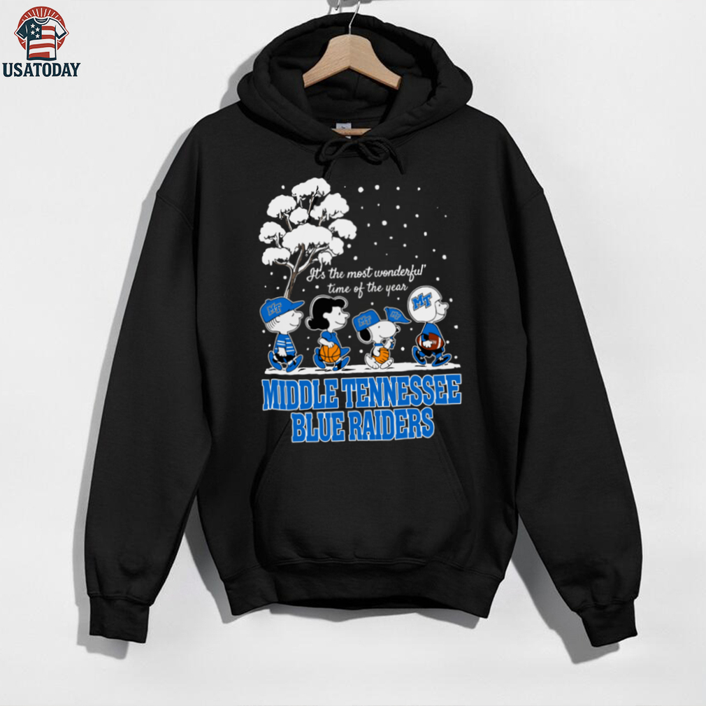Peanuts Middle Tennessee Blue Raiders Winter It’s The Most Wonderful Time Of The Year T Shirt Peanuts Middle Tennessee Blue Raiders Winter It’s The Most Wonderful Time Of The Year T Shirt