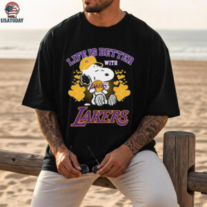 Peanuts Snoopy Life Is Better With Los Angeles Lakers Basketball Love T Shirt