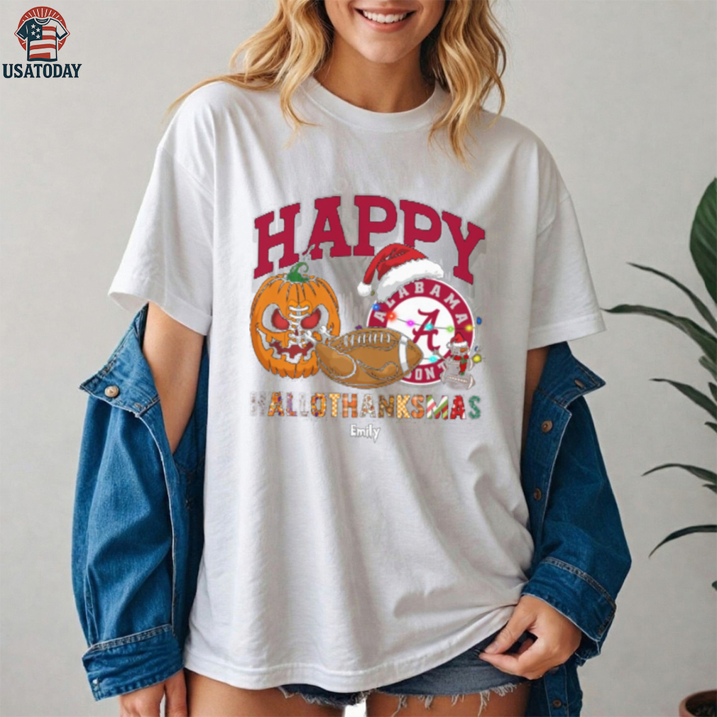 Personalized Alabama Crimson Tide HalloThanksMas Tee, Funny Holiday Shirt with Pumpkin Football Santa Hat, NCAA Gift for Halloween Thanksgiving Christmas Personalized Alabama Crimson Tide HalloThanksMas Tee, Funny Holiday Shirt with Pumpkin Football Santa Hat, NCAA Gift for Halloween Thanksgiving Christmas