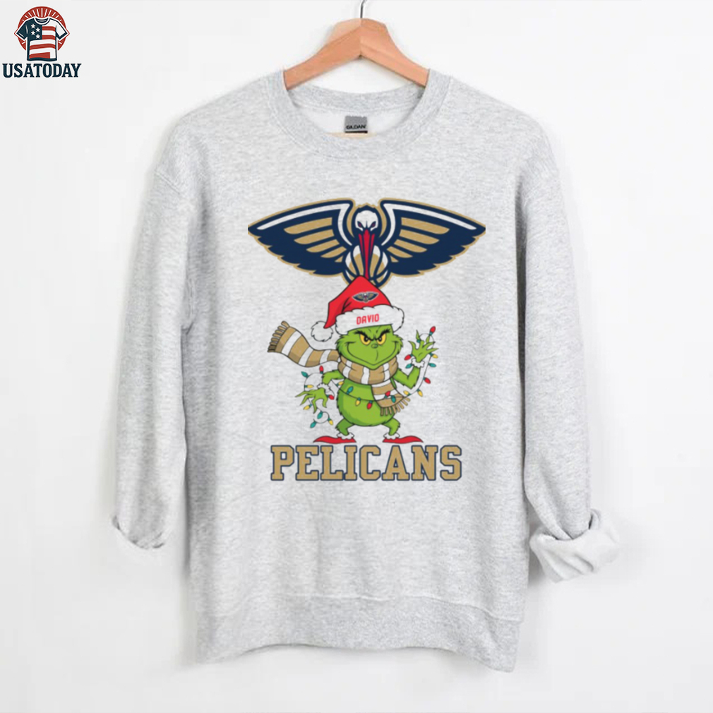 Personalized Pelicans Grinch Christmas Tee, Holiday Shirt with Santa Hat Lights Scarf, Funny NBA Basketball Fan Gift Idea Personalized Pelicans Grinch Christmas Tee, Holiday Shirt with Santa Hat Lights Scarf, Funny NBA Basketball Fan Gift Idea