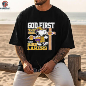 Snoopy God First, Family Second, Then Los Angeles Lakers T Shirt