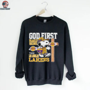 Snoopy God First, Family Second, Then Los Angeles Lakers T Shirt