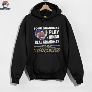 Some grandmas play bingo real grandmas watch Baltimore Ravens football diamond heart shirt